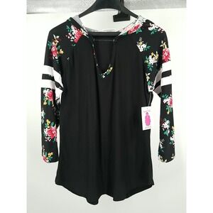 Bobbie Brooks NWT Womens Black Floral Pullover stretch Hoodie Jacket‎ Stretch
